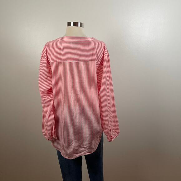J. Crew • Stripe Crinkle Pullover In Bright Cerise - Picture 3 of 6